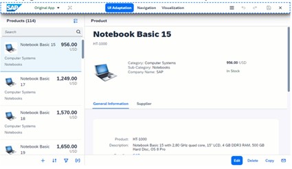 Adapt UI Anpassungsdialog zeigt Optionen zum Hinzufügen, Entfernen und Bearbeiten von UI-Elementen 